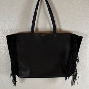 Victoria’s Secret Black Faux Leather Fringe Tote Large